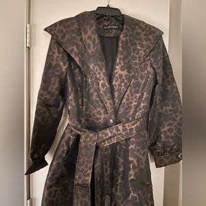 Ellen Tracy Women's Trench Coat - Black and Brown Leopard